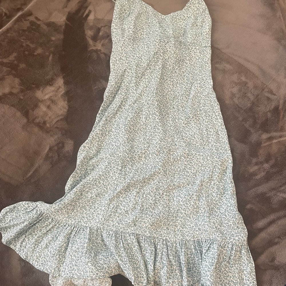 Blue and White Ruffled Tiered High Low Sundress